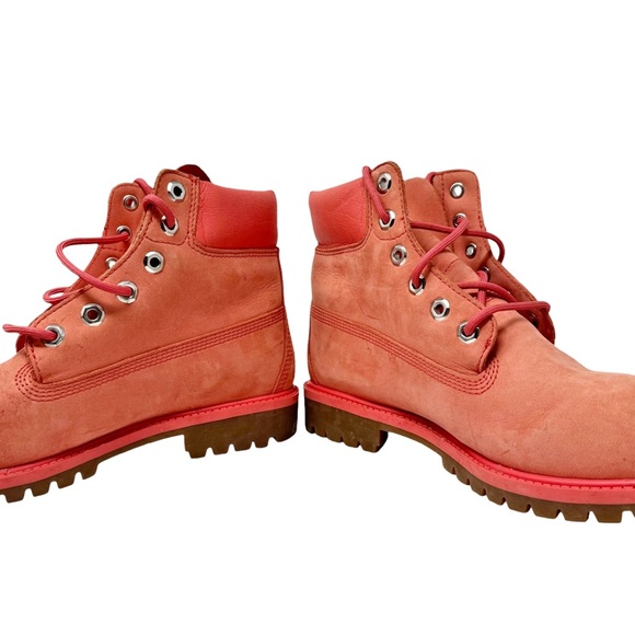 Timberland 6” Waterproof Leather Boots Junior Size 7 Pink Spiced Coral - Picture 6 of 10